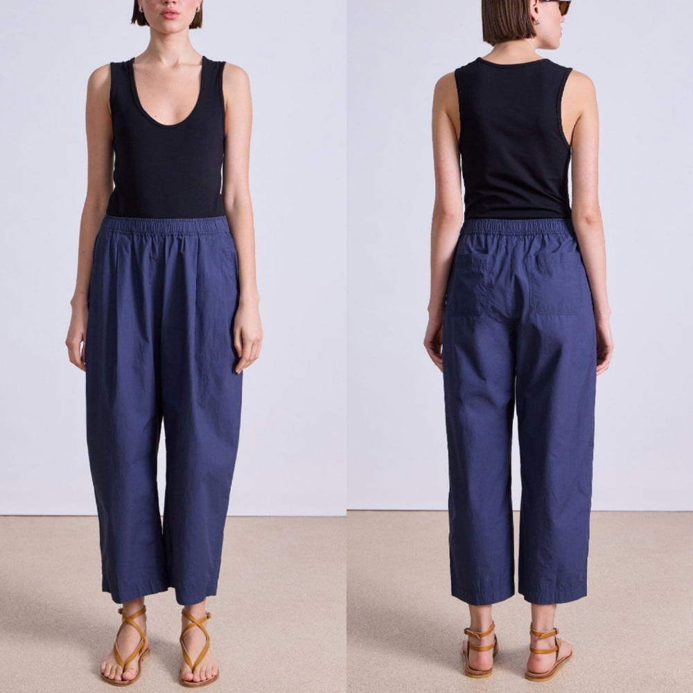 Apiece Apart Spa Pleat Pant Barrel Leg Navy Blue Organic Minimal High Waist Sz M